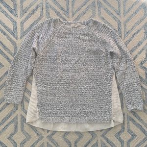 Loft Large Petite White and Navy Crewneck Sweater